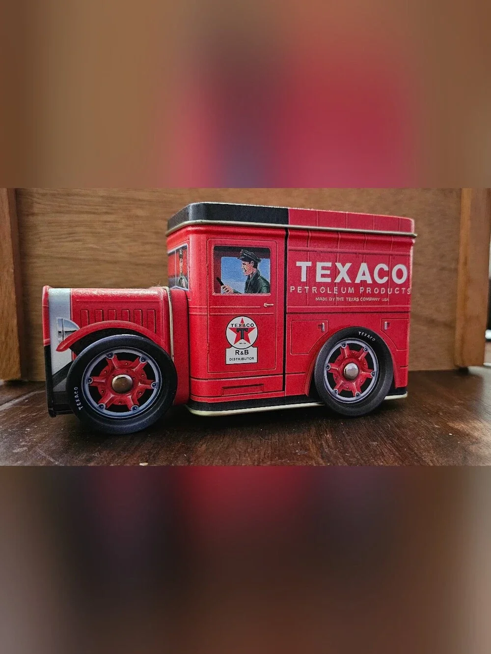 Red Vintage Texaco Delivery Truck  Metal Bank Kids Toy